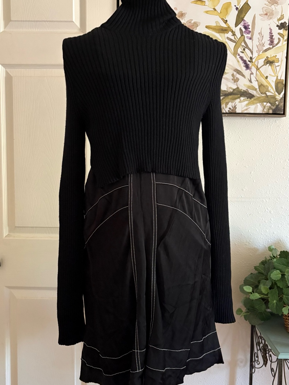 Zara Black Ribbed Cropped Turtleneck Sweater